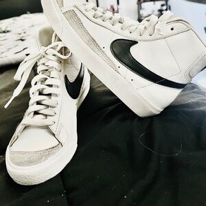 White and Black High-Top Sneakers